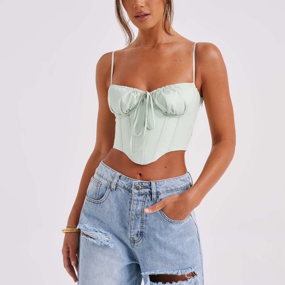 Babyboo BROKEN ZIPPER Sage light green Clara corset lace tie up crop tank top